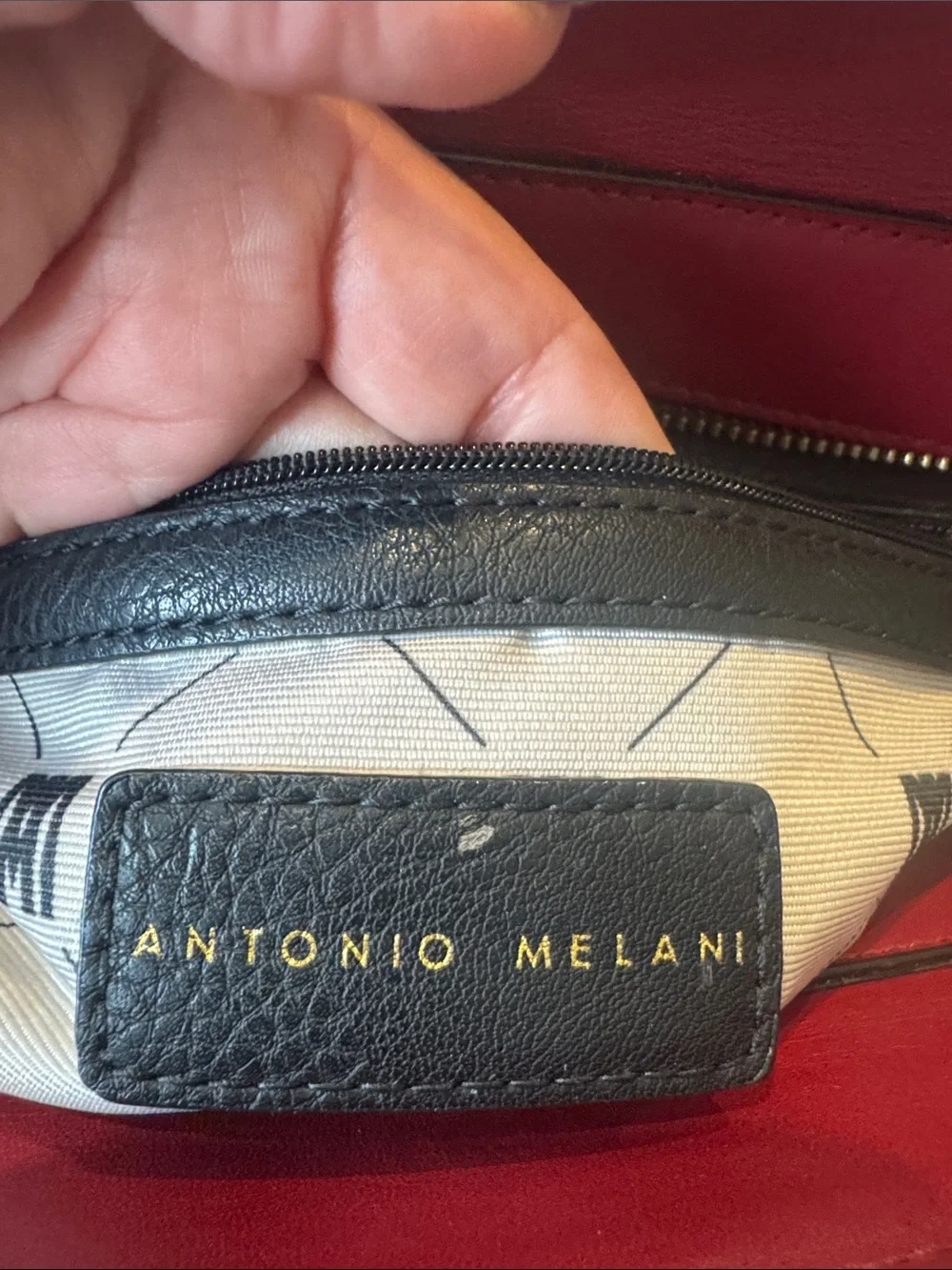 ANTONIO MELANI Red Leather Clutch with Gold Hardware